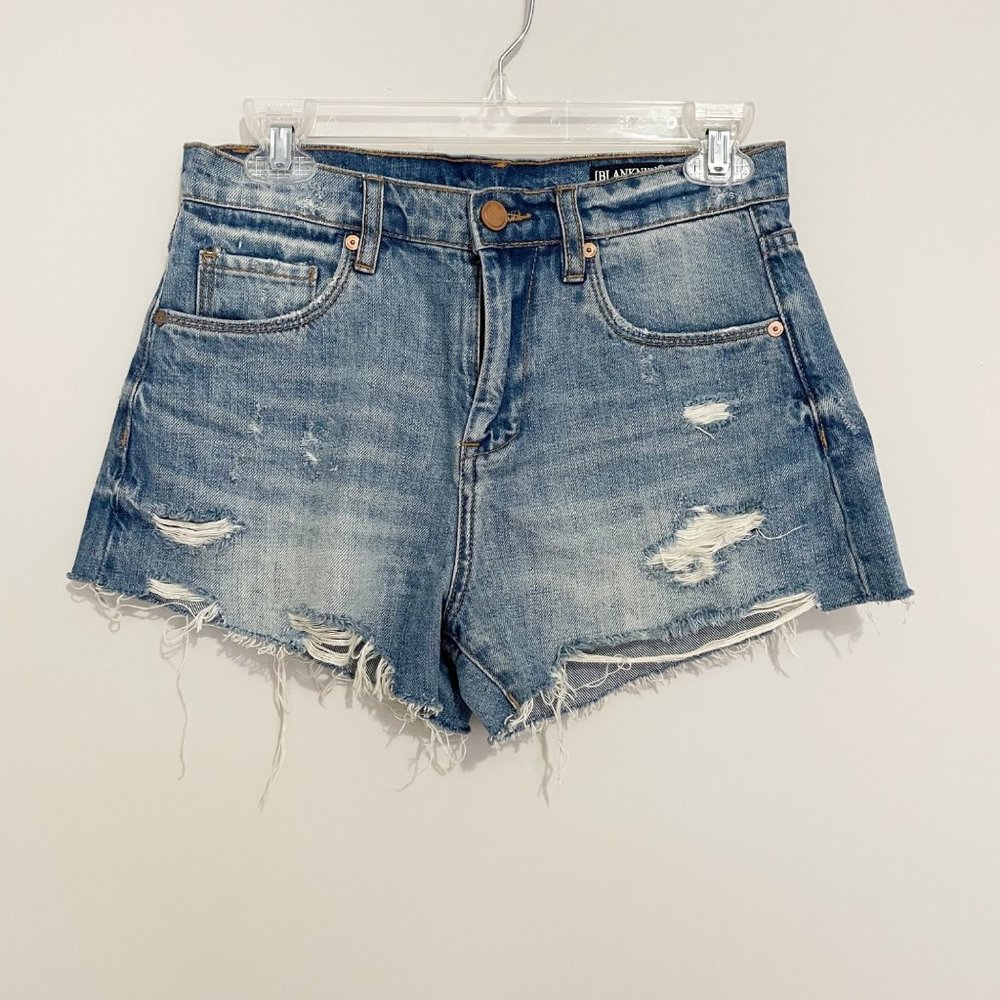 Blank NYC High Waist Distressed Denim Shorts - Blue